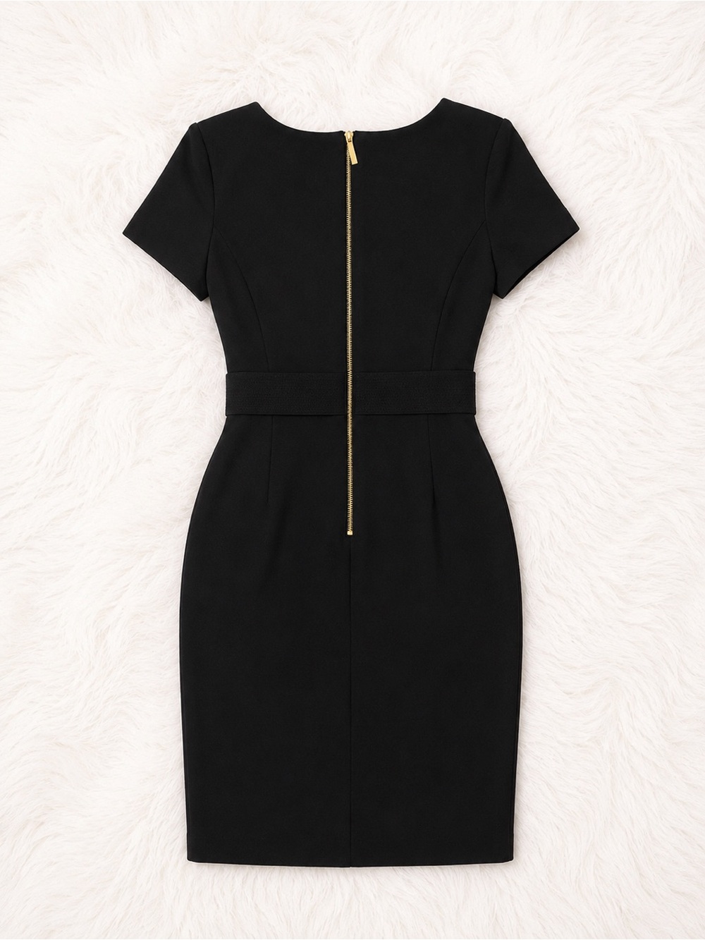 Calvin Klein Black Sheath Dress Size 2 Shoulder Pad Belted Office Quiet Luxury - Picture 3 of 3